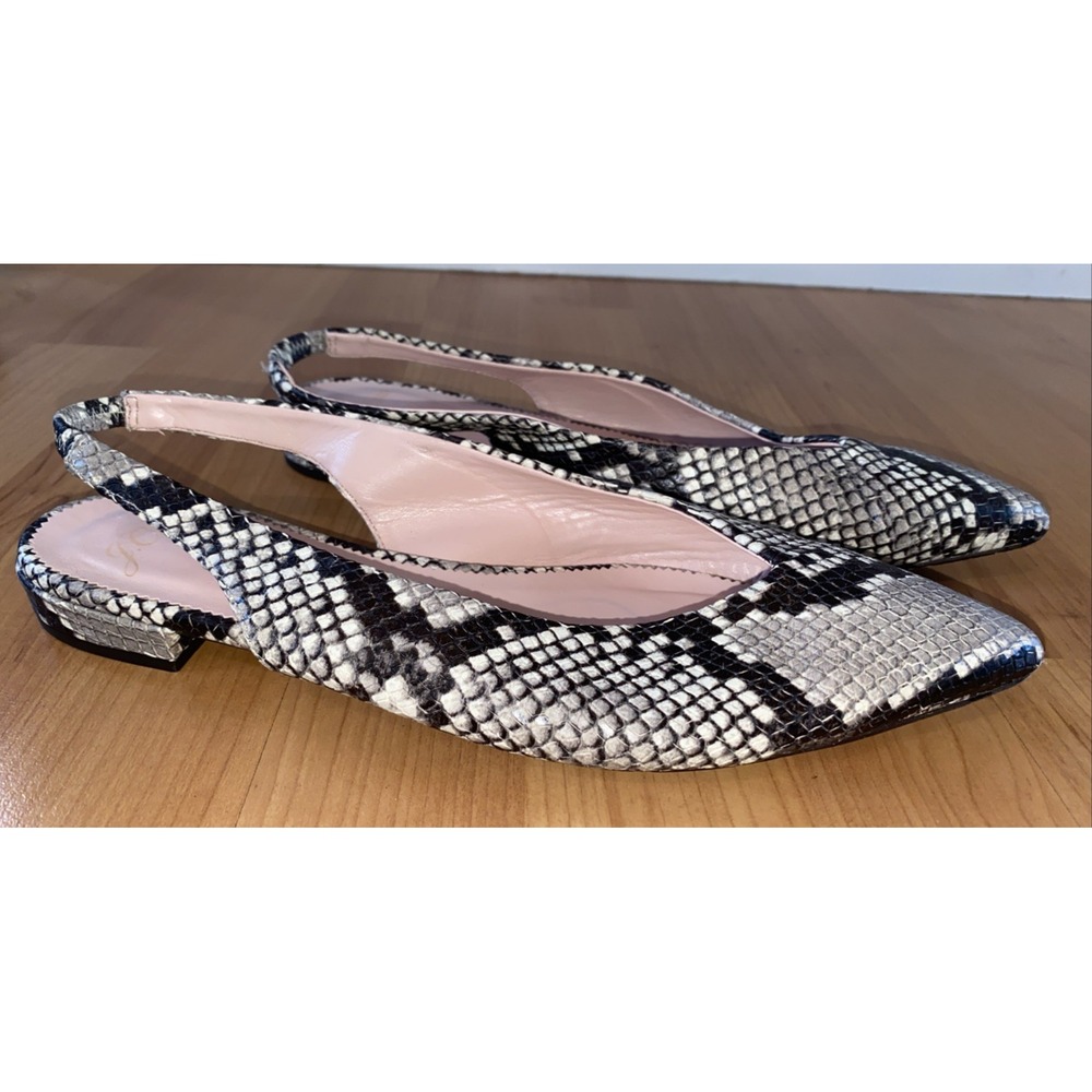J. Crew Women's Sophia Slingback Flat Slip Ons Snake Print -‎ Size 9 Black White